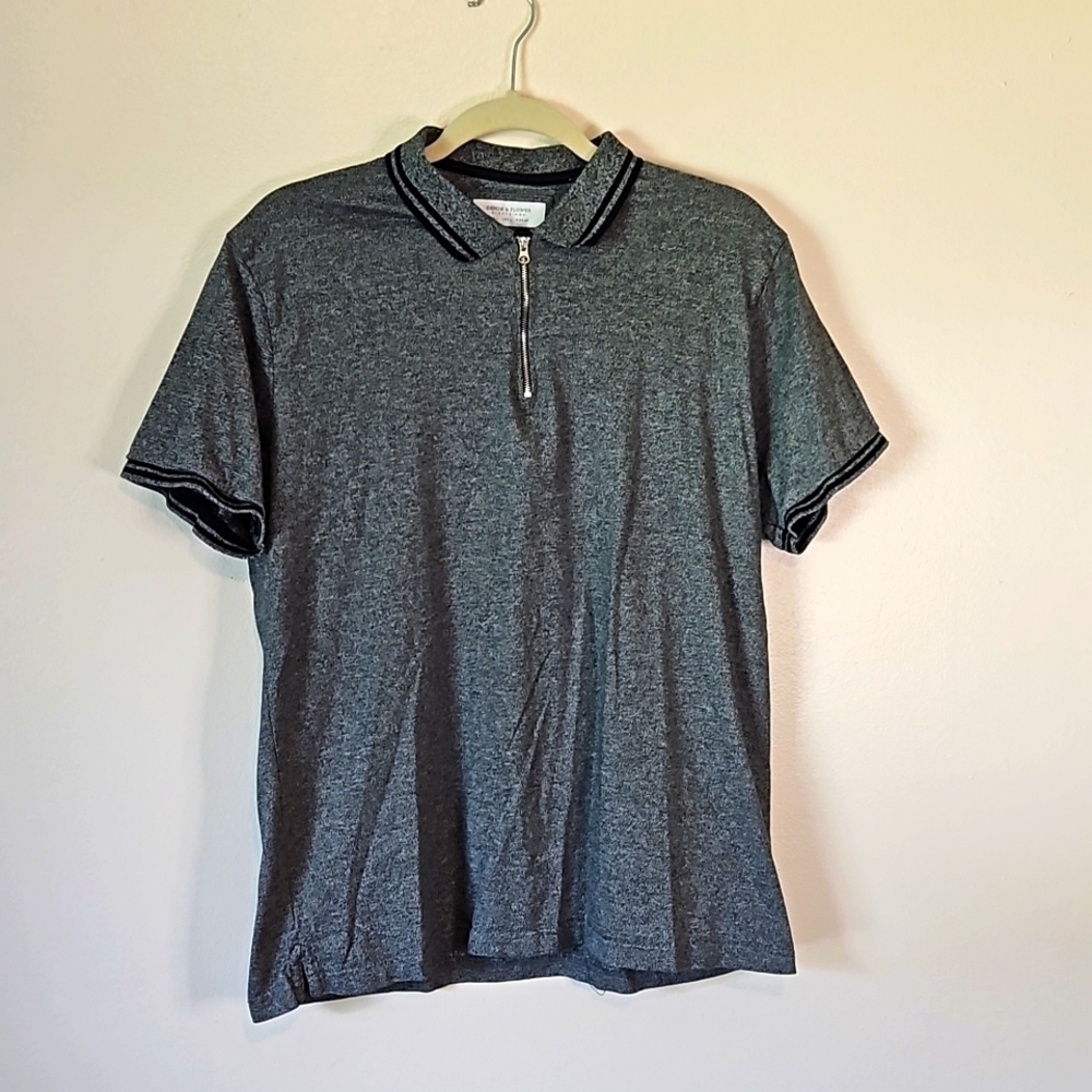 Denim & Flower Gray Zipper Collared Short Sleeve Shirt Large
